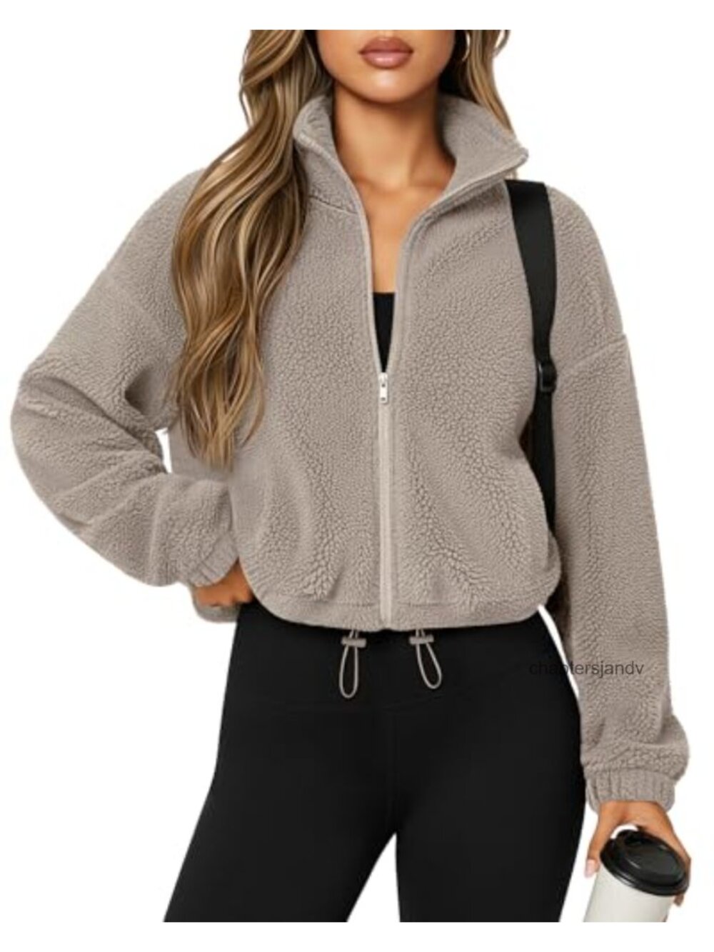 Women's Cropped Sherpa Fleece Zip Up Jacket Stand Collar Warm Winter Coat
